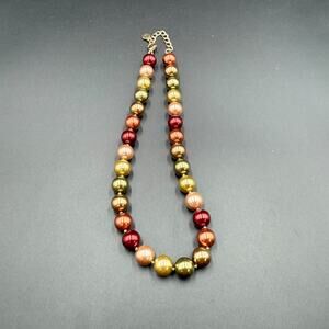 Charters Club Necklace Gold Tone Pink Green Peach Glass Bead Classy Jewelry
